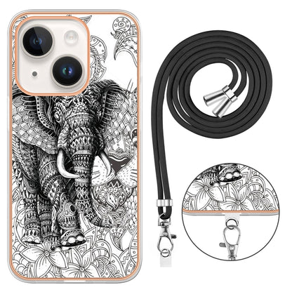 ELECTROPRIME For iPhone 15 Electroplating Dual-side IMD Phone Case with Lanyard(Totem Elephant)