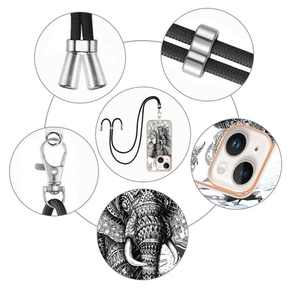 ELECTROPRIME For iPhone 15 Electroplating Dual-side IMD Phone Case with Lanyard(Totem Elephant)