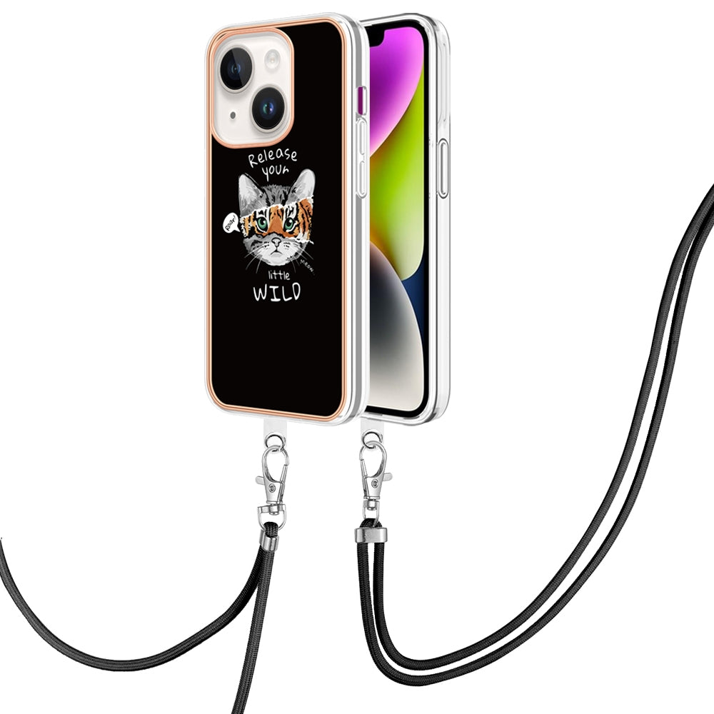 ELECTROPRIME For iPhone 15 Electroplating Dual-side IMD Phone Case with Lanyard(Natural Growth)