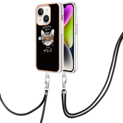 ELECTROPRIME For iPhone 15 Electroplating Dual-side IMD Phone Case with Lanyard(Natural Growth)