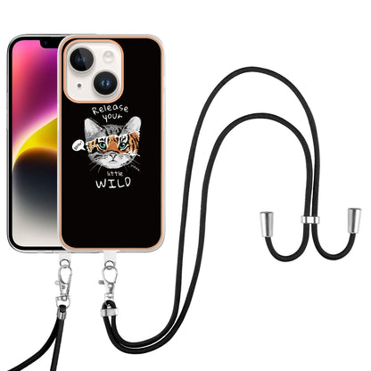 ELECTROPRIME For iPhone 15 Electroplating Dual-side IMD Phone Case with Lanyard(Natural Growth)
