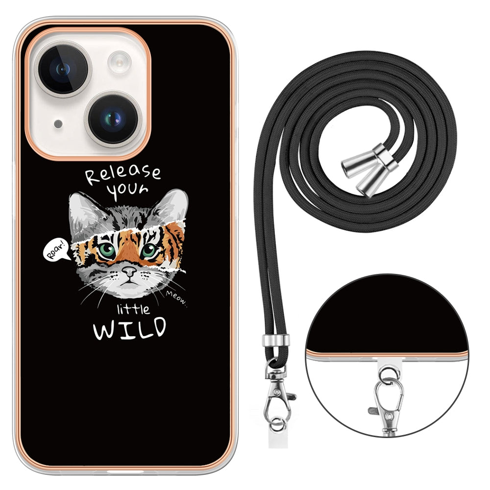 ELECTROPRIME For iPhone 15 Electroplating Dual-side IMD Phone Case with Lanyard(Natural Growth)