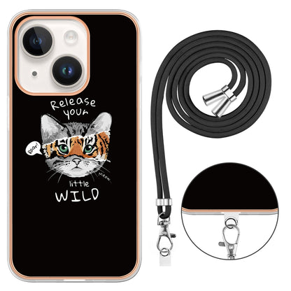 ELECTROPRIME For iPhone 15 Electroplating Dual-side IMD Phone Case with Lanyard(Natural Growth)
