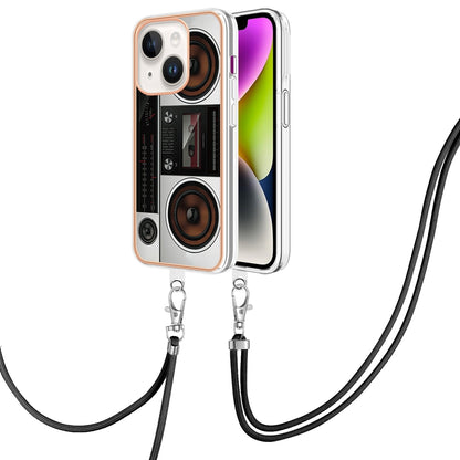 ELECTROPRIME For iPhone 15 Electroplating Dual-side IMD Phone Case with Lanyard(Retro Radio)