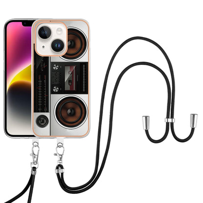 ELECTROPRIME For iPhone 15 Electroplating Dual-side IMD Phone Case with Lanyard(Retro Radio)