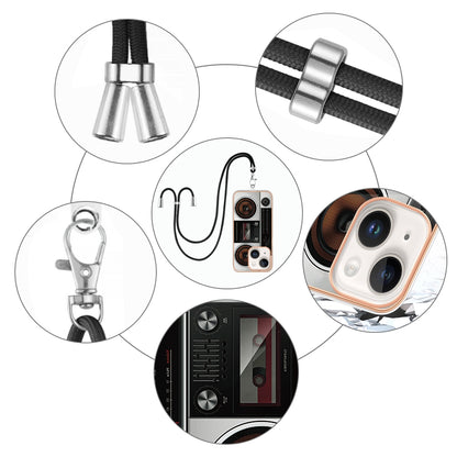 ELECTROPRIME For iPhone 15 Electroplating Dual-side IMD Phone Case with Lanyard(Retro Radio)