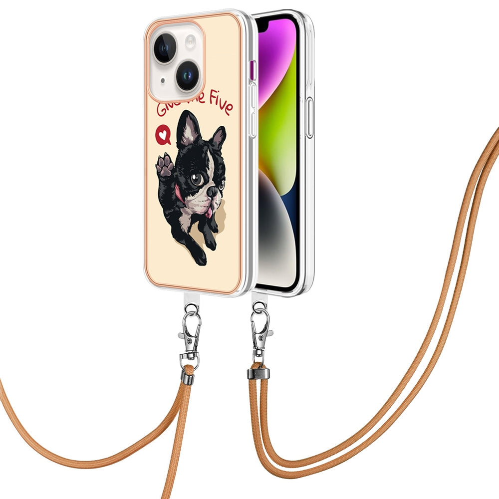 ELECTROPRIME For iPhone 15 Electroplating Dual-side IMD Phone Case with Lanyard(Lucky Dog)