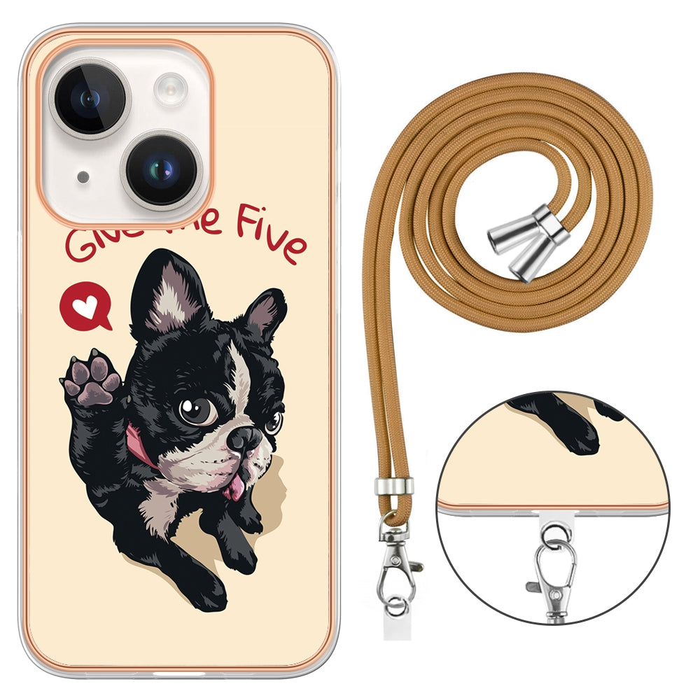 ELECTROPRIME For iPhone 15 Electroplating Dual-side IMD Phone Case with Lanyard(Lucky Dog)