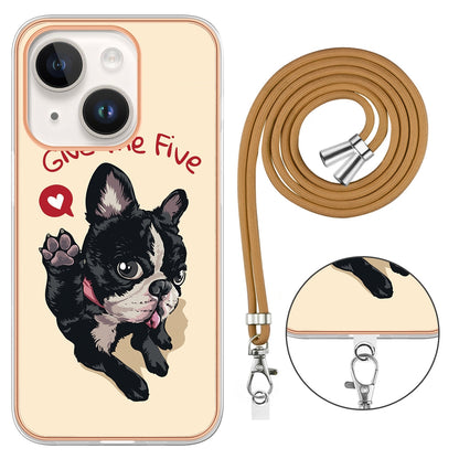 ELECTROPRIME For iPhone 15 Electroplating Dual-side IMD Phone Case with Lanyard(Lucky Dog)