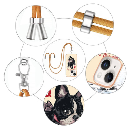 ELECTROPRIME For iPhone 15 Electroplating Dual-side IMD Phone Case with Lanyard(Lucky Dog)