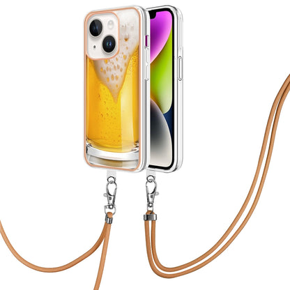 ELECTROPRIME For iPhone 15 Electroplating Dual-side IMD Phone Case with Lanyard(Draft Beer)