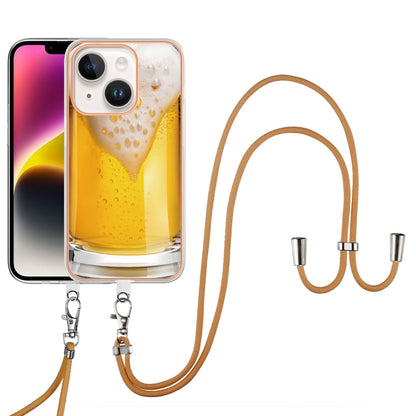 ELECTROPRIME For iPhone 15 Electroplating Dual-side IMD Phone Case with Lanyard(Draft Beer)