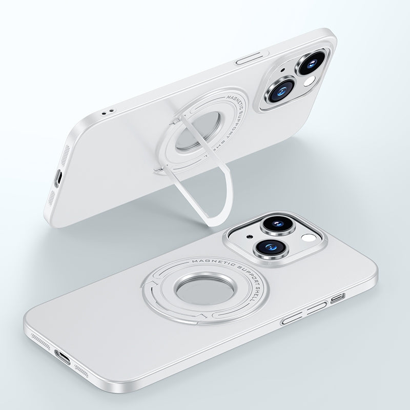 ELECTROPRIME For iPhone 15 Matte Magsafe Magnetic Phone Case with Trolley Holder(White)