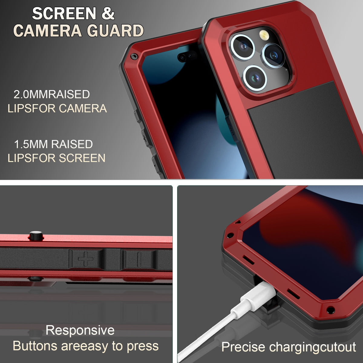 ELECTROPRIME For iPhone 15 Plus Shockproof Life Waterproof Dust-proof Metal + Silicone Phone Case(Red)