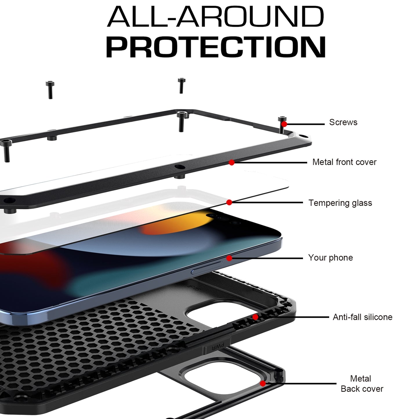 ELECTROPRIME For iPhone 15 Shockproof Life Waterproof Dust-proof Metal + Silicone Phone Case(Black)