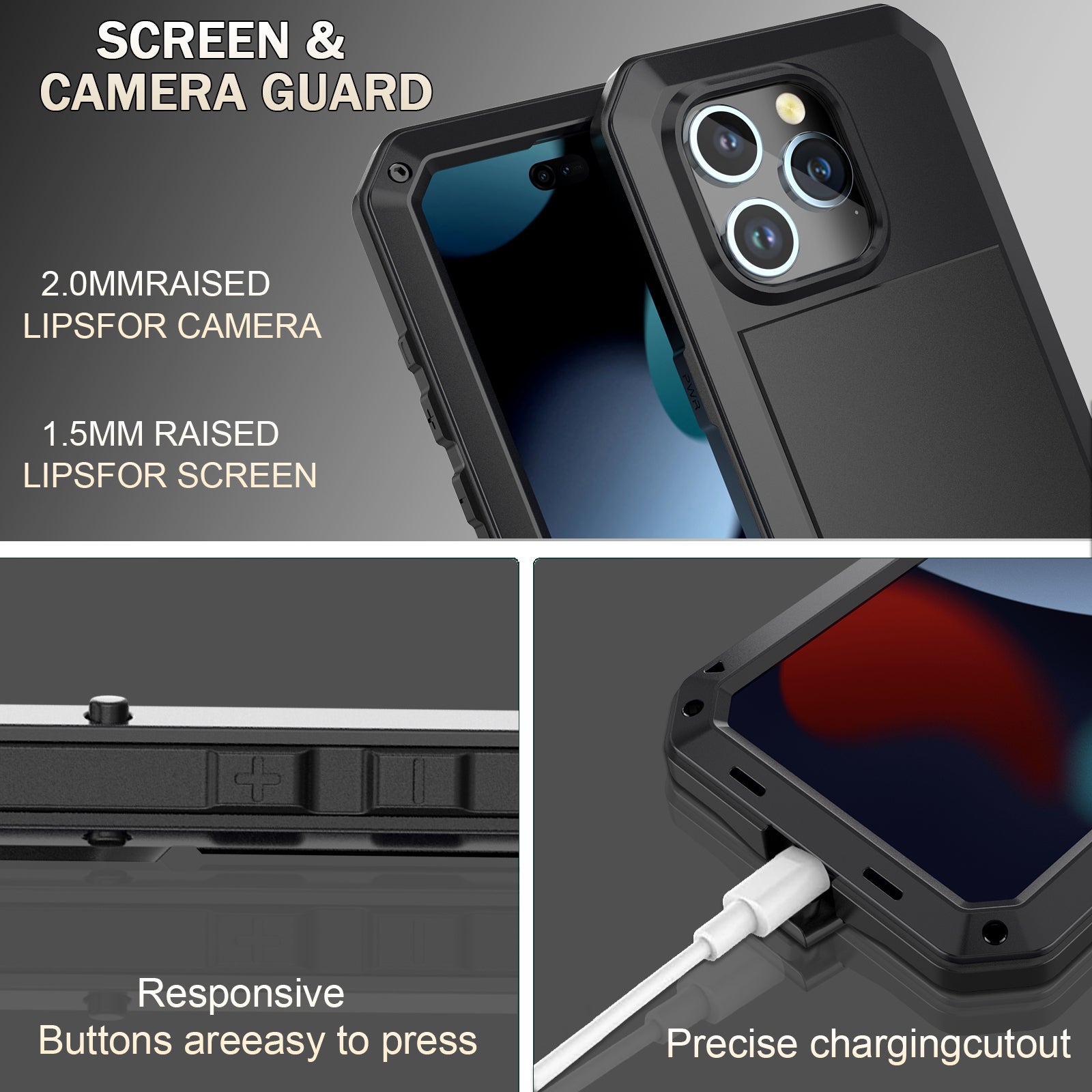ELECTROPRIME For iPhone 15 Shockproof Life Waterproof Dust-proof Metal + Silicone Phone Case(Black)