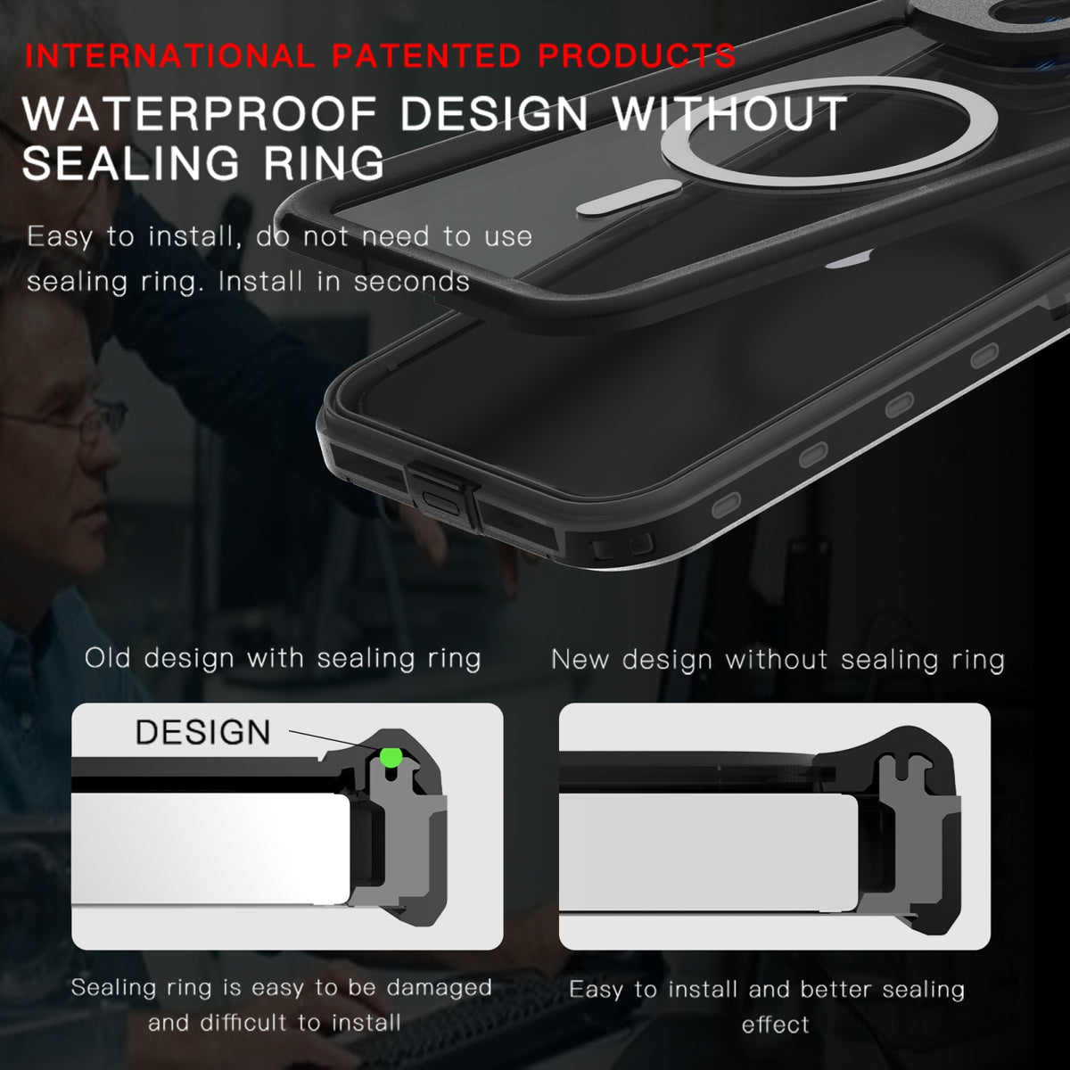 ELECTROPRIME For iPhone 15 Plus RedPepper IP68 Waterproof MagSafe Phone Case(Black)