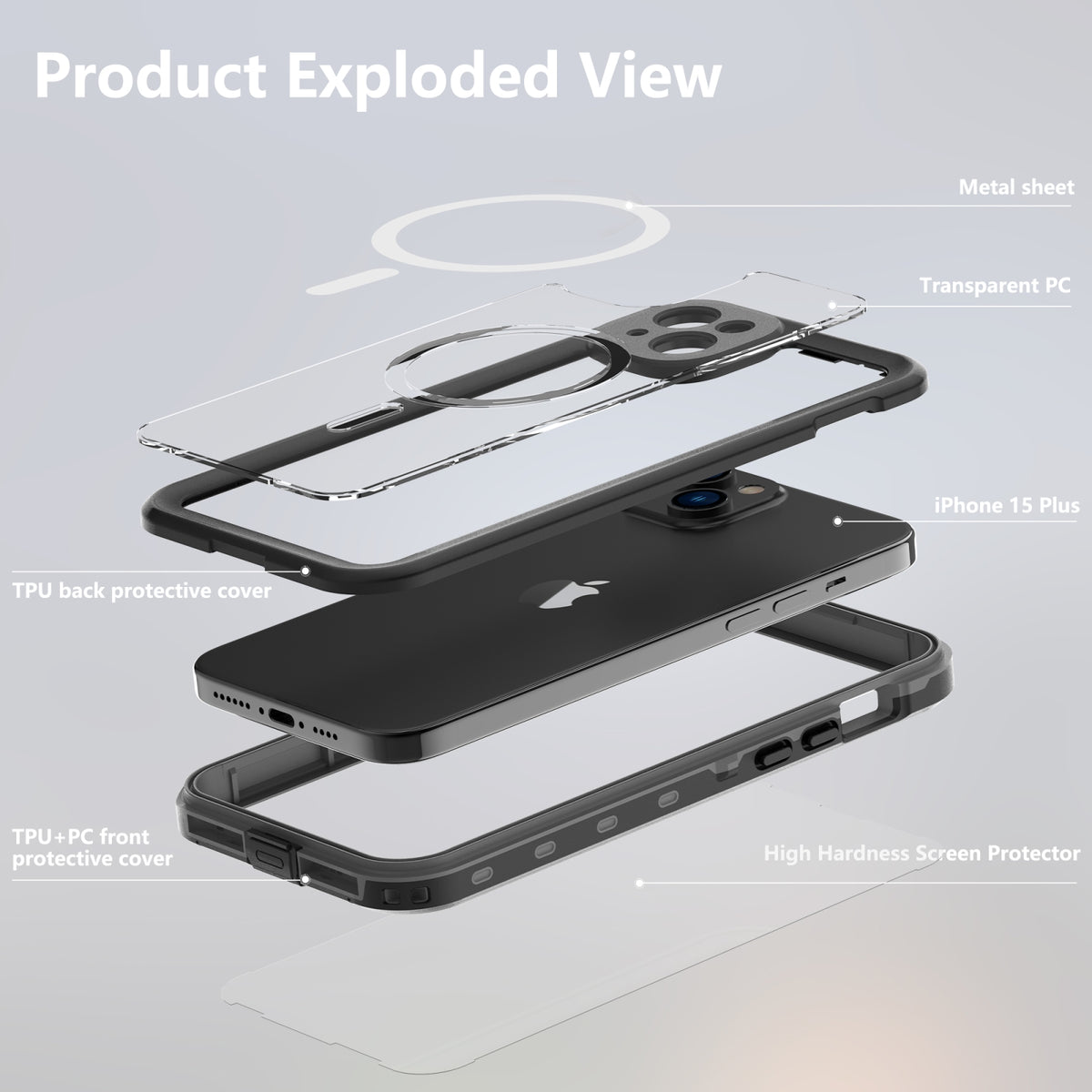 ELECTROPRIME For iPhone 15 Plus RedPepper IP68 Waterproof MagSafe Phone Case(Black)