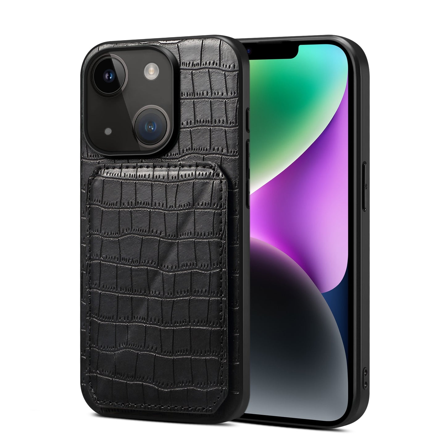 ELECTROPRIME For iPhone 15 Imitation Crocodile Leather Back Phone Case with Holder(Black)