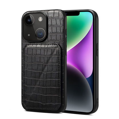 ELECTROPRIME For iPhone 15 Imitation Crocodile Leather Back Phone Case with Holder(Black)