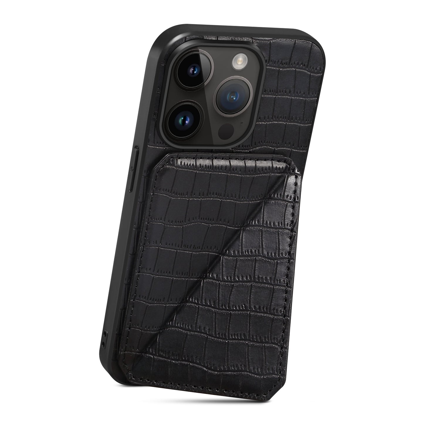 ELECTROPRIME For iPhone 15 Imitation Crocodile Leather Back Phone Case with Holder(Black)