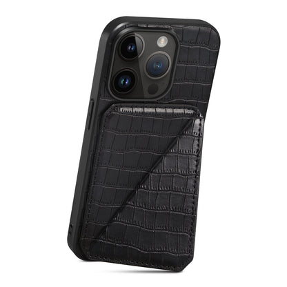 ELECTROPRIME For iPhone 15 Imitation Crocodile Leather Back Phone Case with Holder(Black)