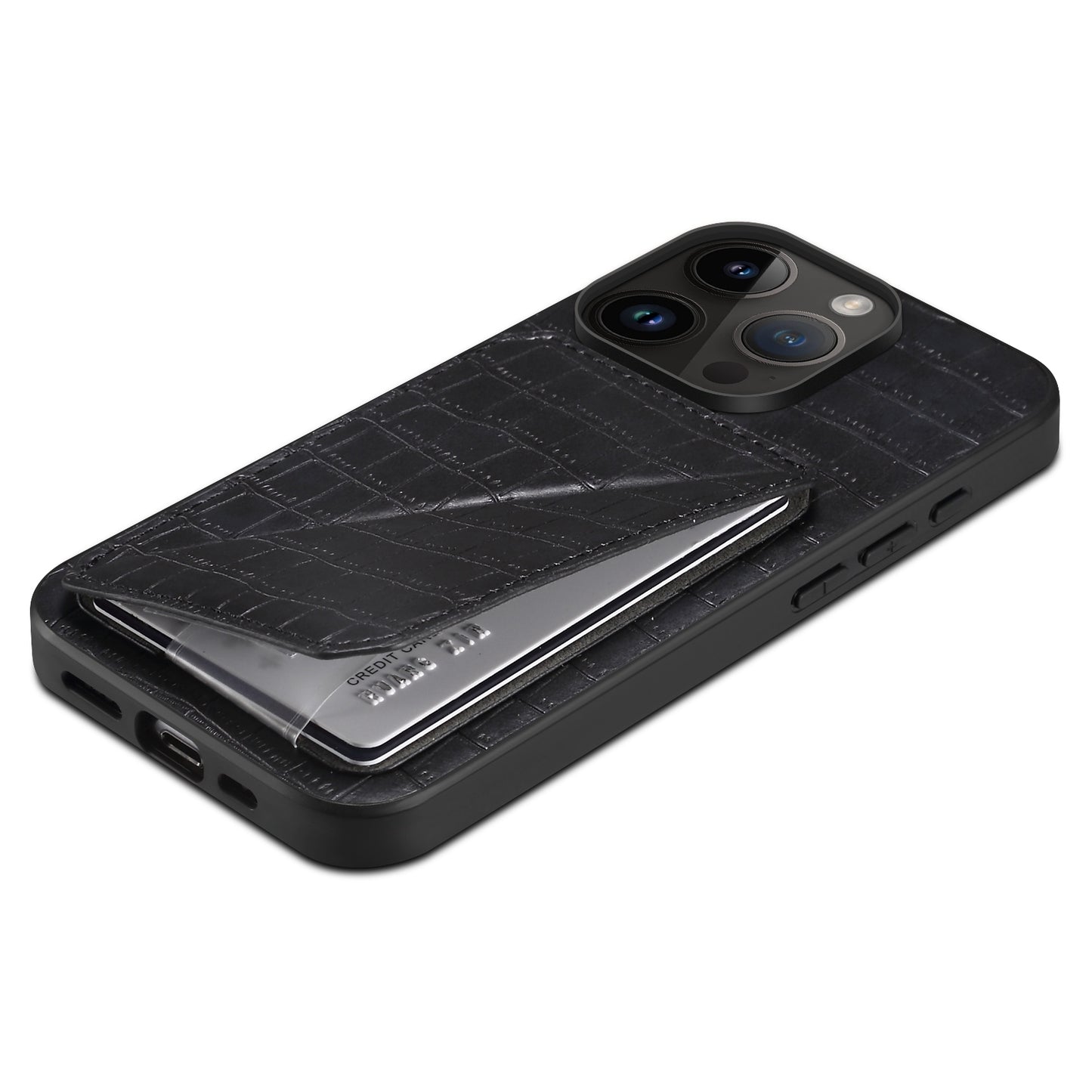 ELECTROPRIME For iPhone 15 Imitation Crocodile Leather Back Phone Case with Holder(Black)