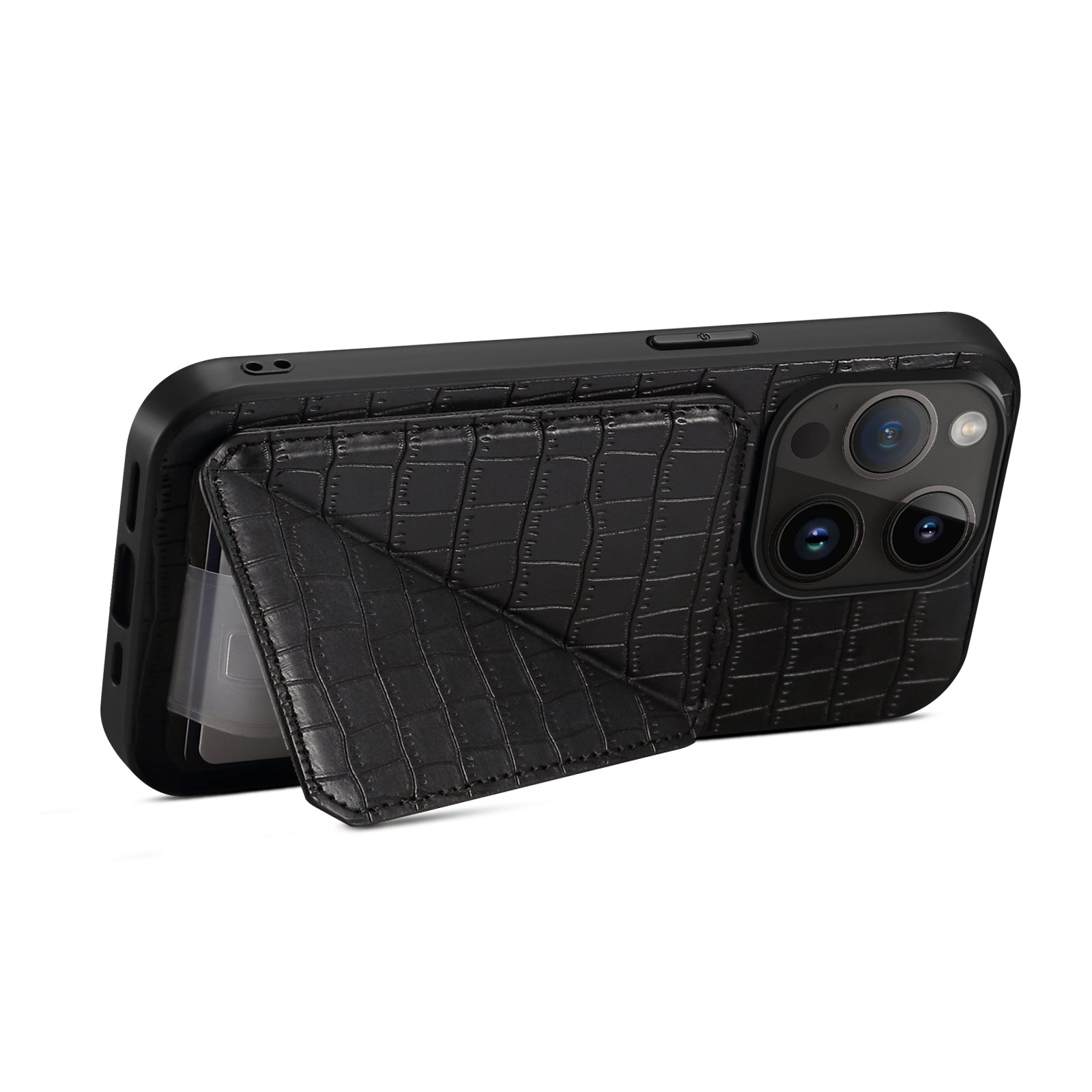 ELECTROPRIME For iPhone 15 Imitation Crocodile Leather Back Phone Case with Holder(Black)