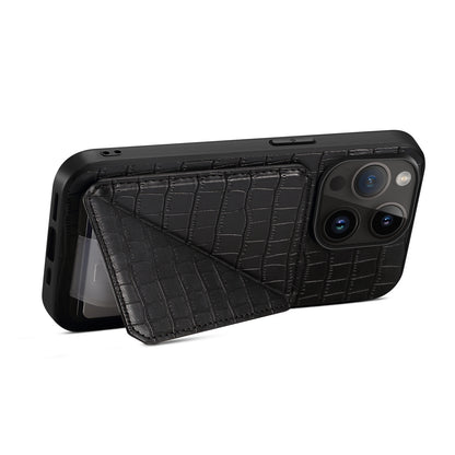 ELECTROPRIME For iPhone 15 Imitation Crocodile Leather Back Phone Case with Holder(Black)