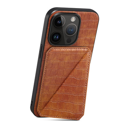 ELECTROPRIME For iPhone 15 Imitation Crocodile Leather Back Phone Case with Holder(Brown)