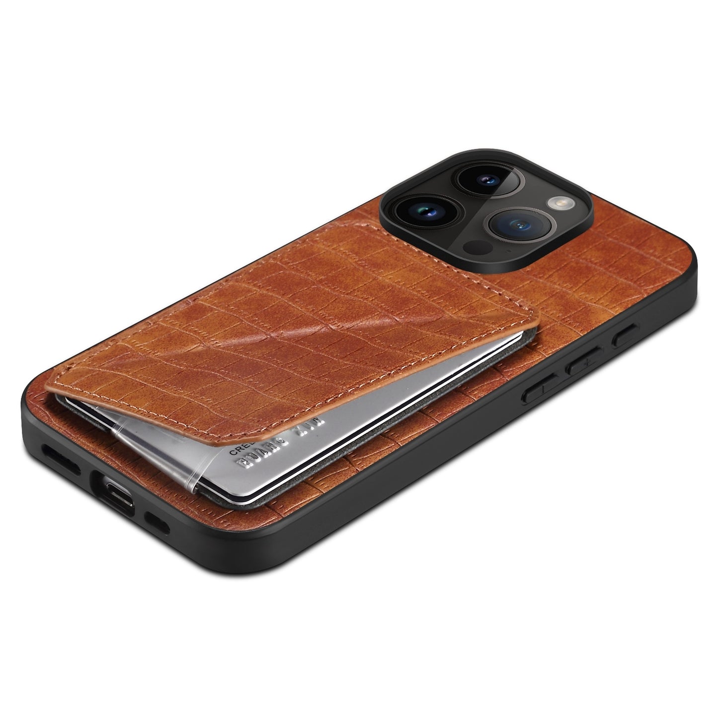 ELECTROPRIME For iPhone 15 Imitation Crocodile Leather Back Phone Case with Holder(Brown)