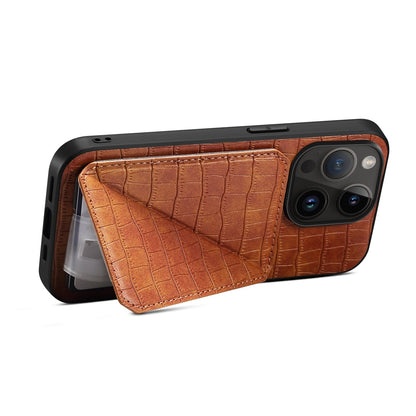 ELECTROPRIME For iPhone 15 Imitation Crocodile Leather Back Phone Case with Holder(Brown)