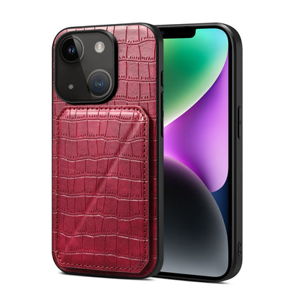 ELECTROPRIME For iPhone 15 Imitation Crocodile Leather Back Phone Case with Holder(Rose Red)