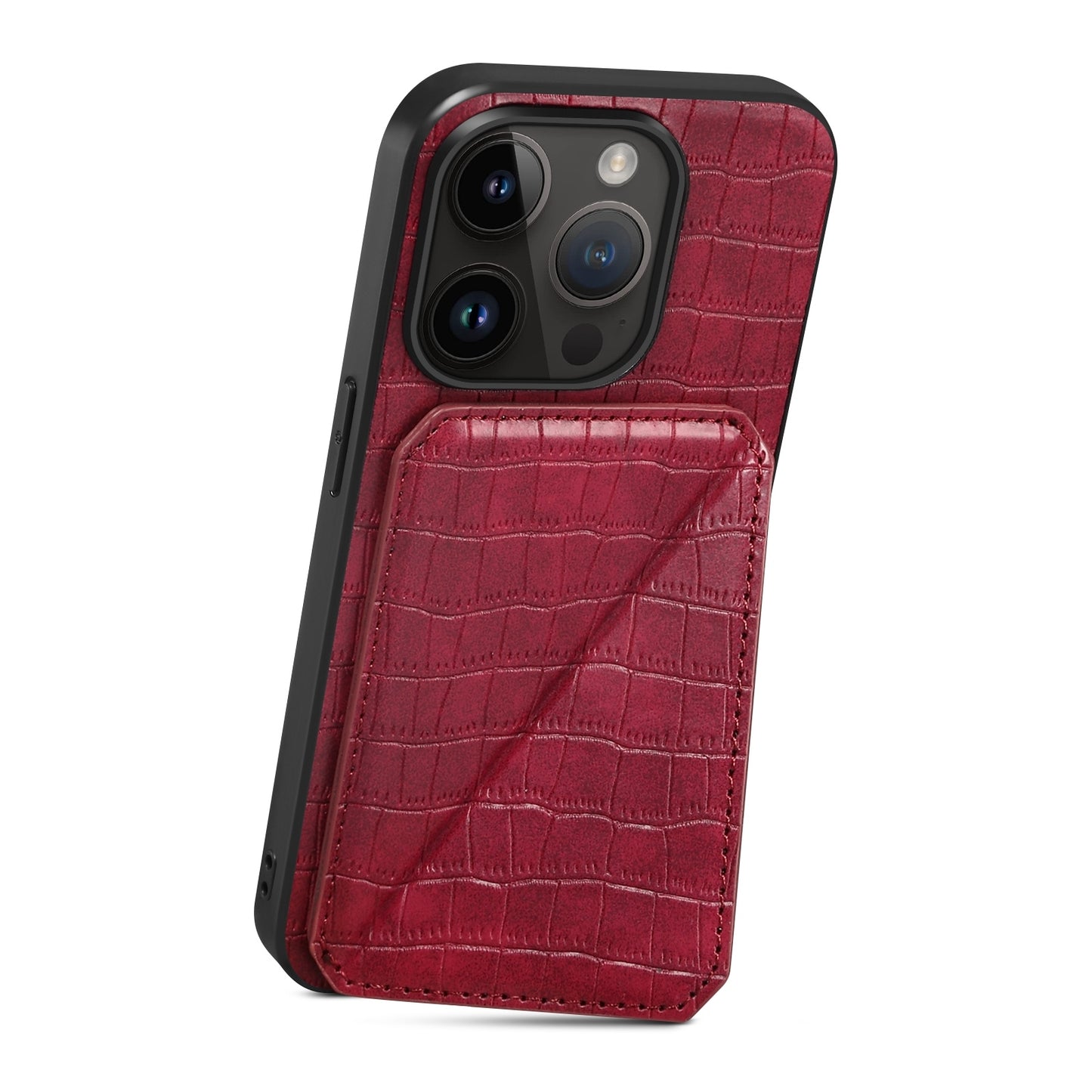 ELECTROPRIME For iPhone 15 Imitation Crocodile Leather Back Phone Case with Holder(Rose Red)