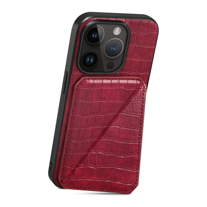ELECTROPRIME For iPhone 15 Imitation Crocodile Leather Back Phone Case with Holder(Rose Red)