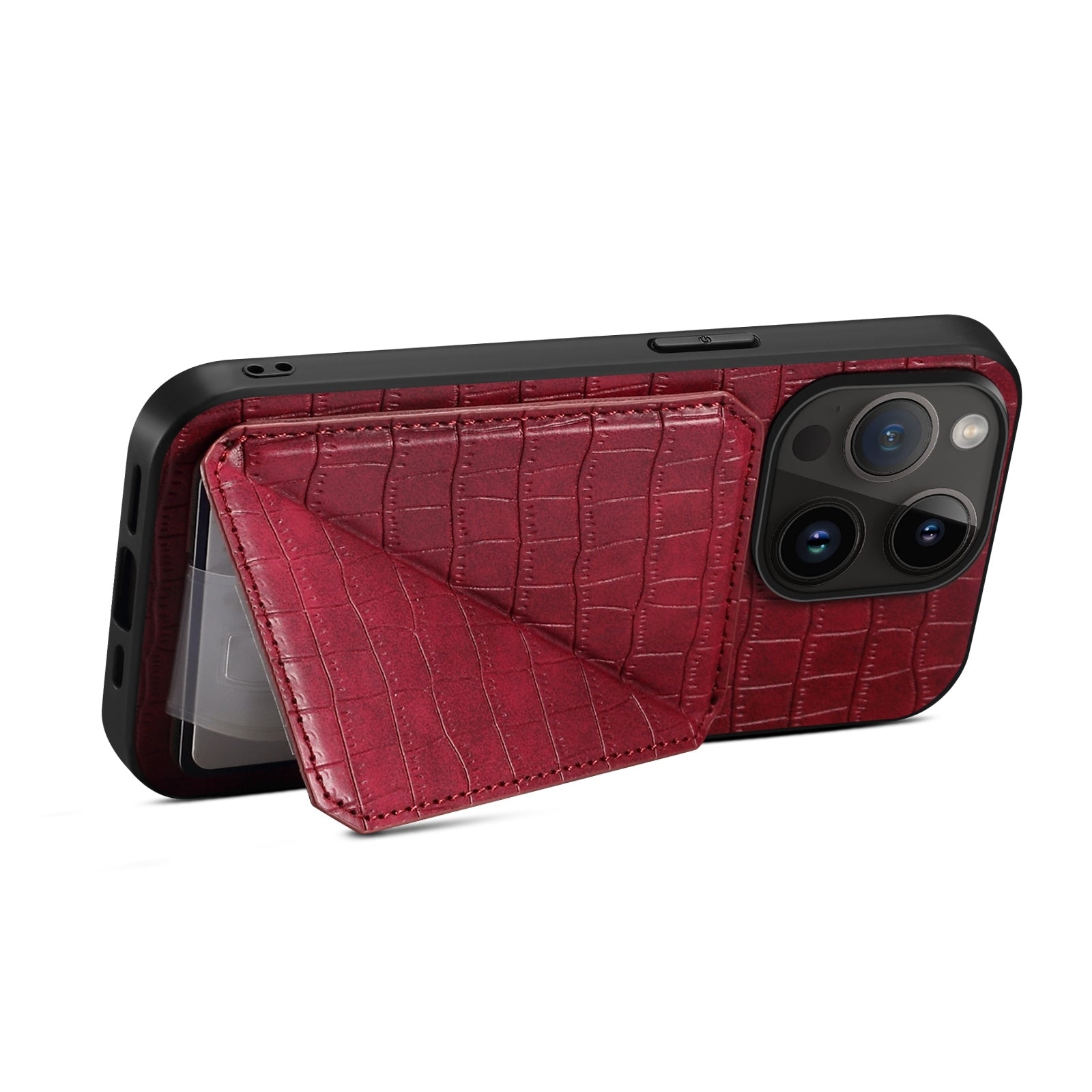 ELECTROPRIME For iPhone 15 Imitation Crocodile Leather Back Phone Case with Holder(Rose Red)