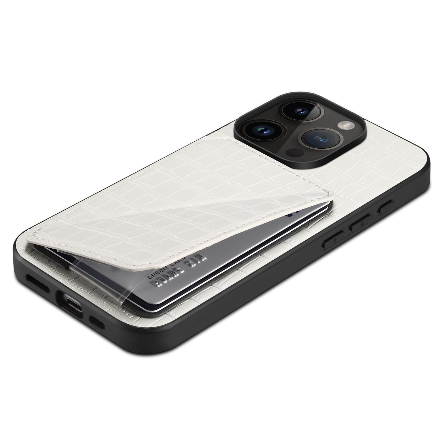 ELECTROPRIME For iPhone 15 Imitation Crocodile Leather Back Phone Case with Holder(White)