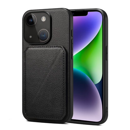 ELECTROPRIME For iPhone 15 Imitation Calfskin Leather Back Phone Case with Holder(Black)