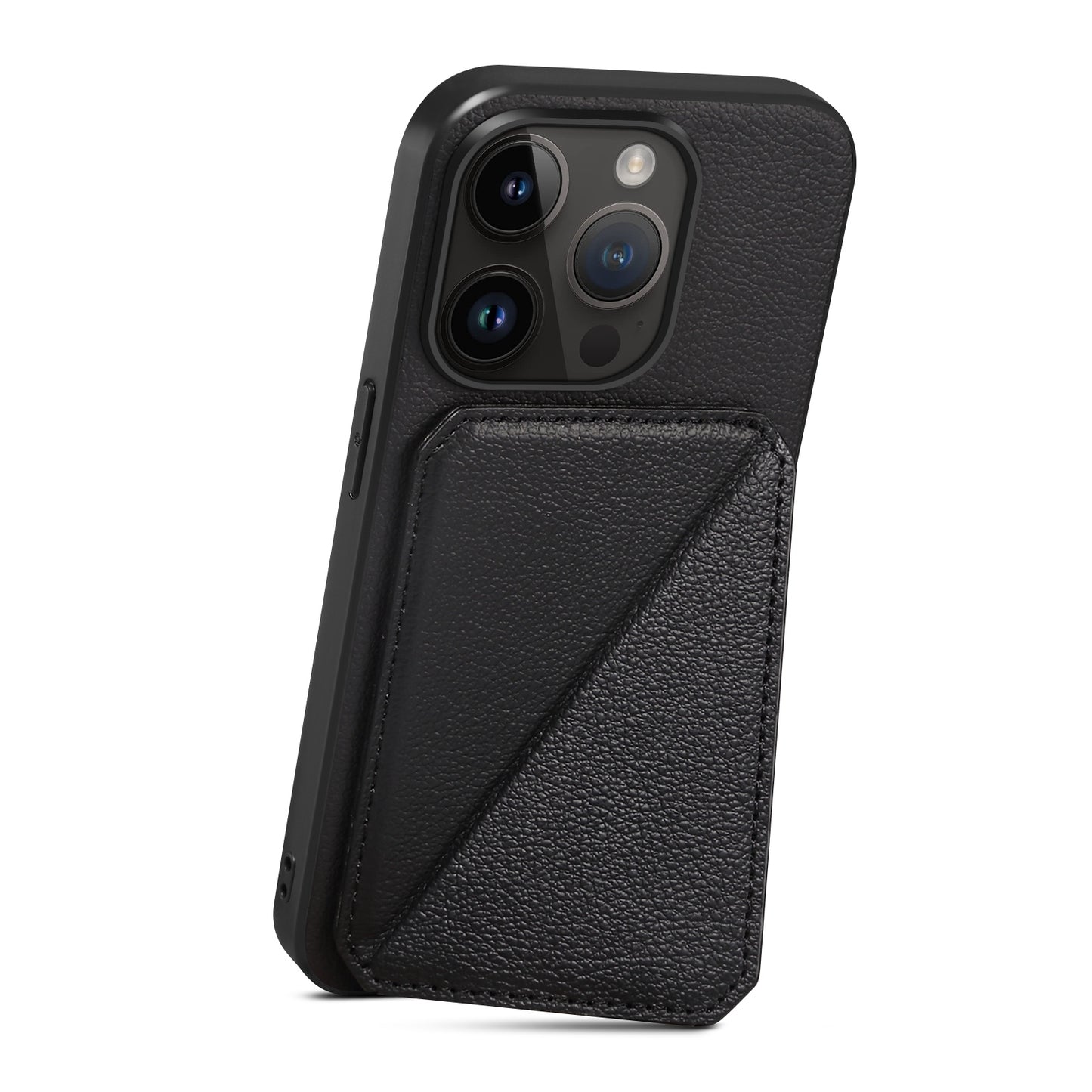 ELECTROPRIME For iPhone 15 Imitation Calfskin Leather Back Phone Case with Holder(Black)