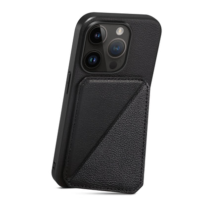 ELECTROPRIME For iPhone 15 Imitation Calfskin Leather Back Phone Case with Holder(Black)