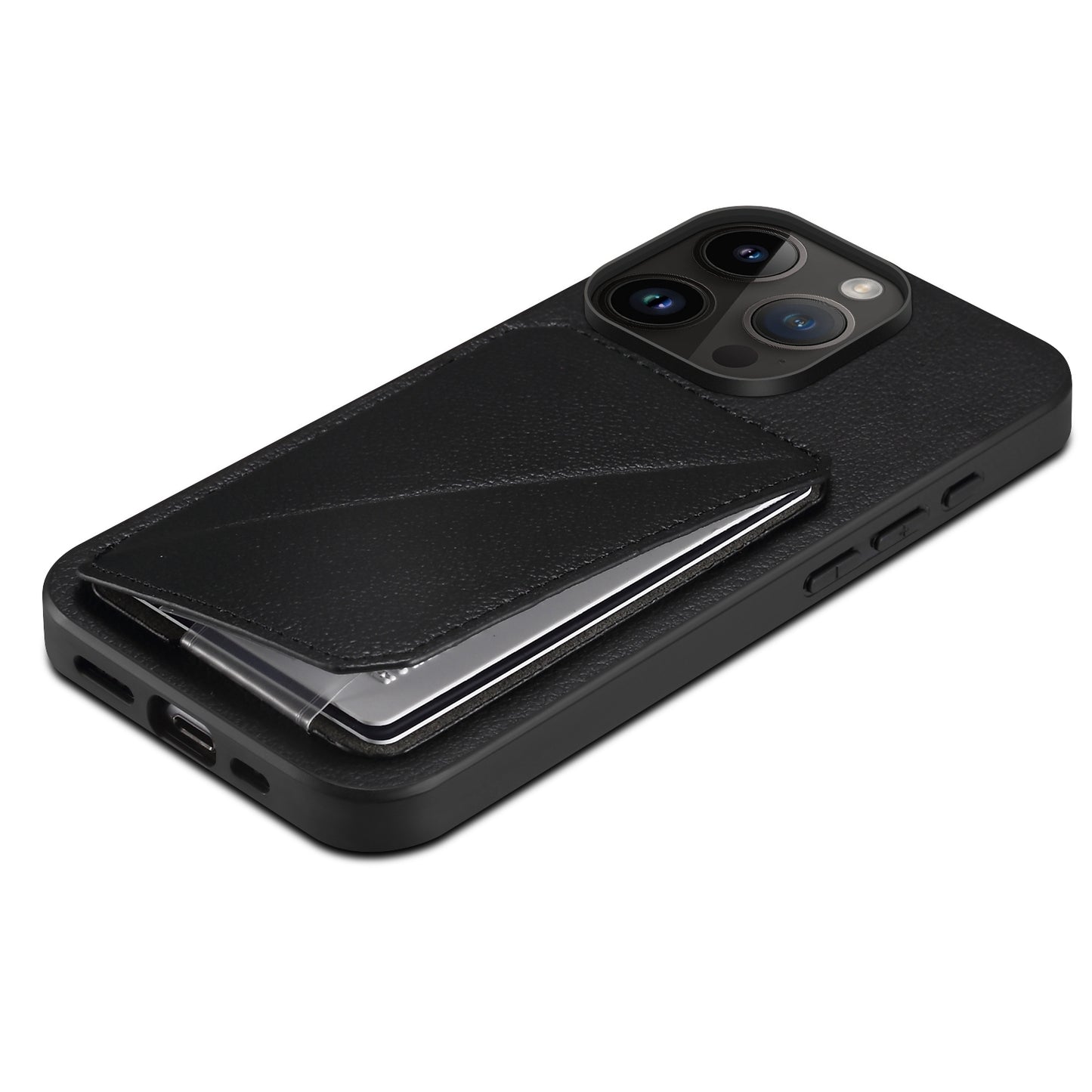 ELECTROPRIME For iPhone 15 Imitation Calfskin Leather Back Phone Case with Holder(Black)