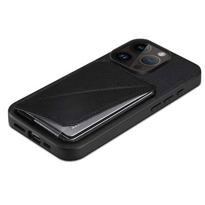 ELECTROPRIME For iPhone 15 Imitation Calfskin Leather Back Phone Case with Holder(Black)