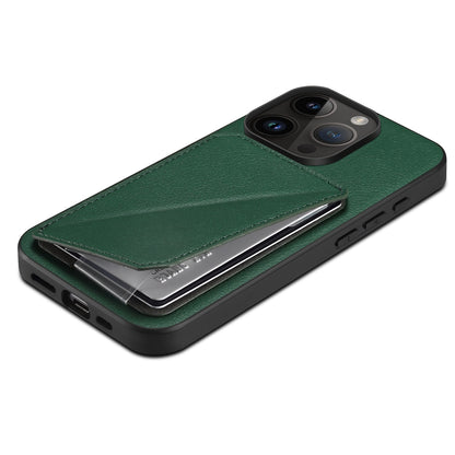 ELECTROPRIME For iPhone 15 Imitation Calfskin Leather Back Phone Case with Holder(Green)