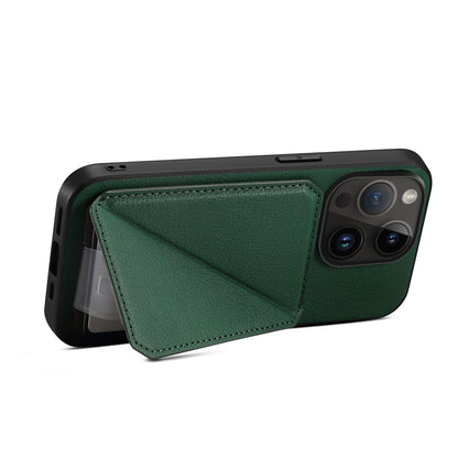 ELECTROPRIME For iPhone 15 Imitation Calfskin Leather Back Phone Case with Holder(Green)