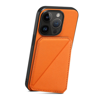 ELECTROPRIME For iPhone 15 Imitation Calfskin Leather Back Phone Case with Holder(Orange)