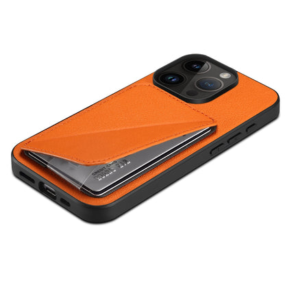 ELECTROPRIME For iPhone 15 Imitation Calfskin Leather Back Phone Case with Holder(Orange)