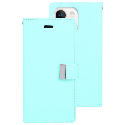 ELECTROPRIME For iPhone 15 Plus GOOSPERY RICH DIARY Crazy Horse Texture Leather Phone Case(Mint Green)