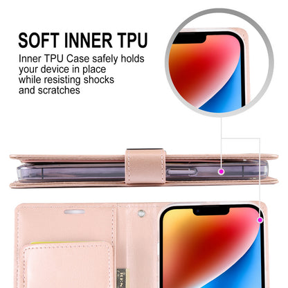 ELECTROPRIME For iPhone 15 Plus GOOSPERY RICH DIARY Crazy Horse Texture Leather Phone Case(Mint Green)