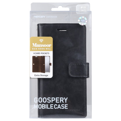 ELECTROPRIME For iPhone 15 Plus GOOSPERY MANSOOR DIARY 9 Card Slots Leather Phone Case(Black)