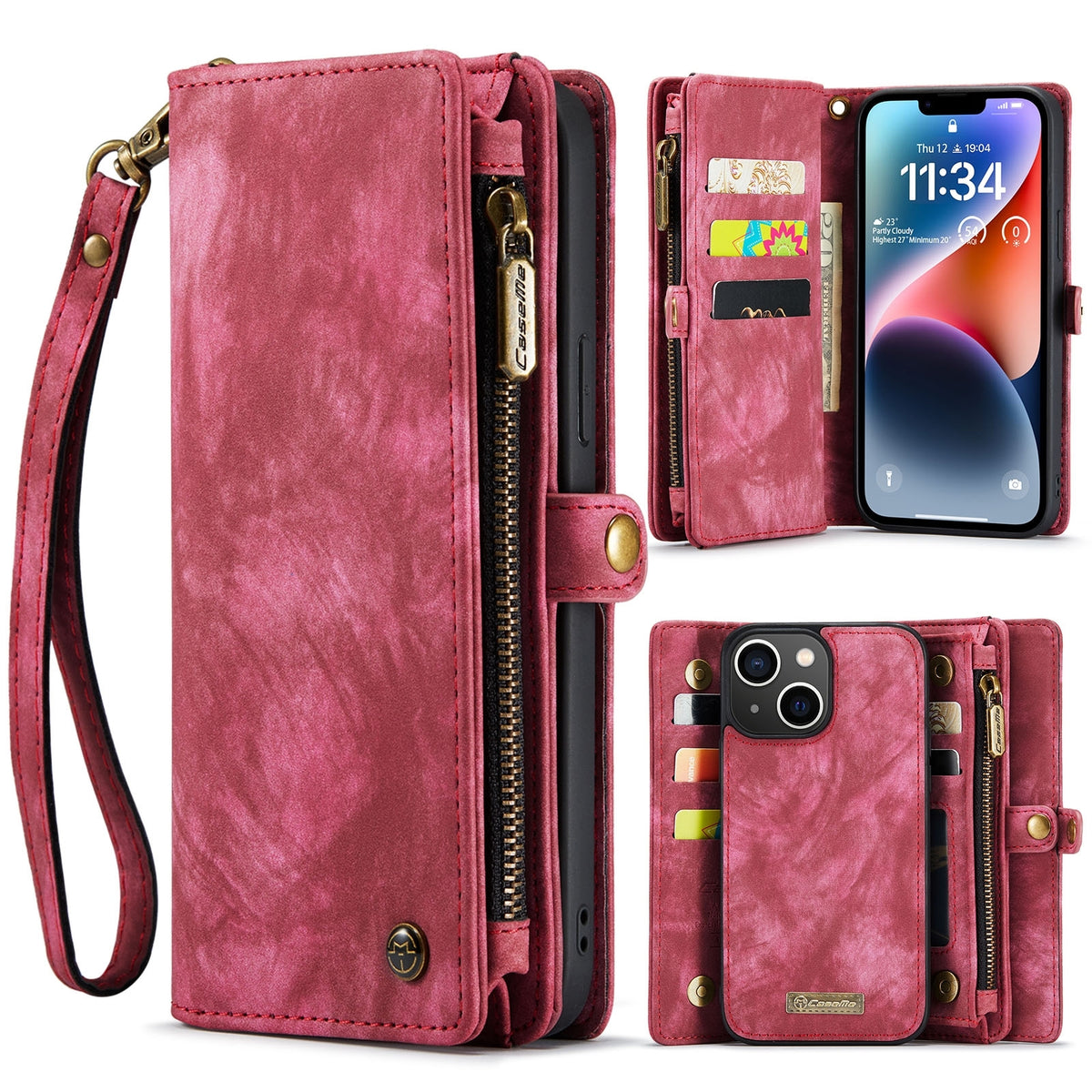 ELECTROPRIME For iPhone 15 Plus CaseMe 008 Detachable Multifunctional Leather Phone Case(Red)